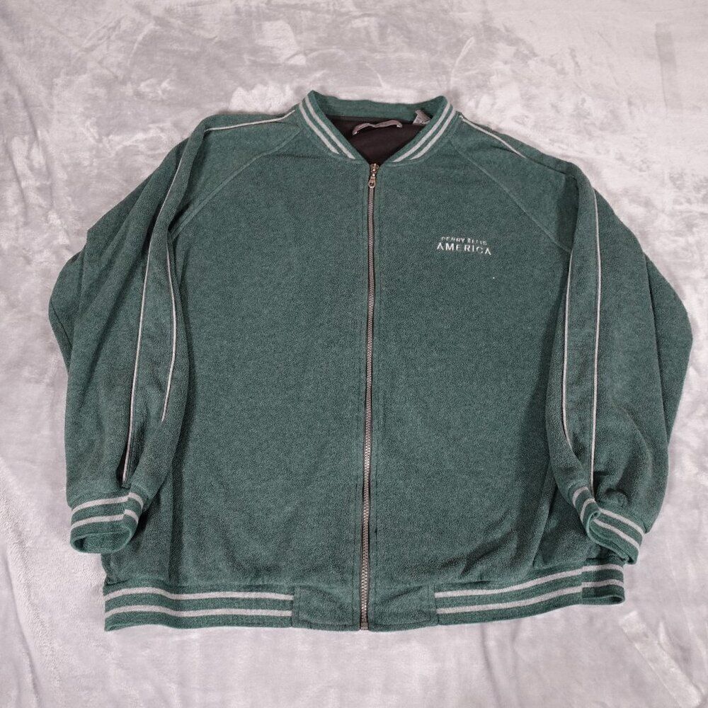 Vintage Perry Ellis America Active Fleece Full Zip Bomber Jacket Mens 2XL Green - Picture 2 of 11